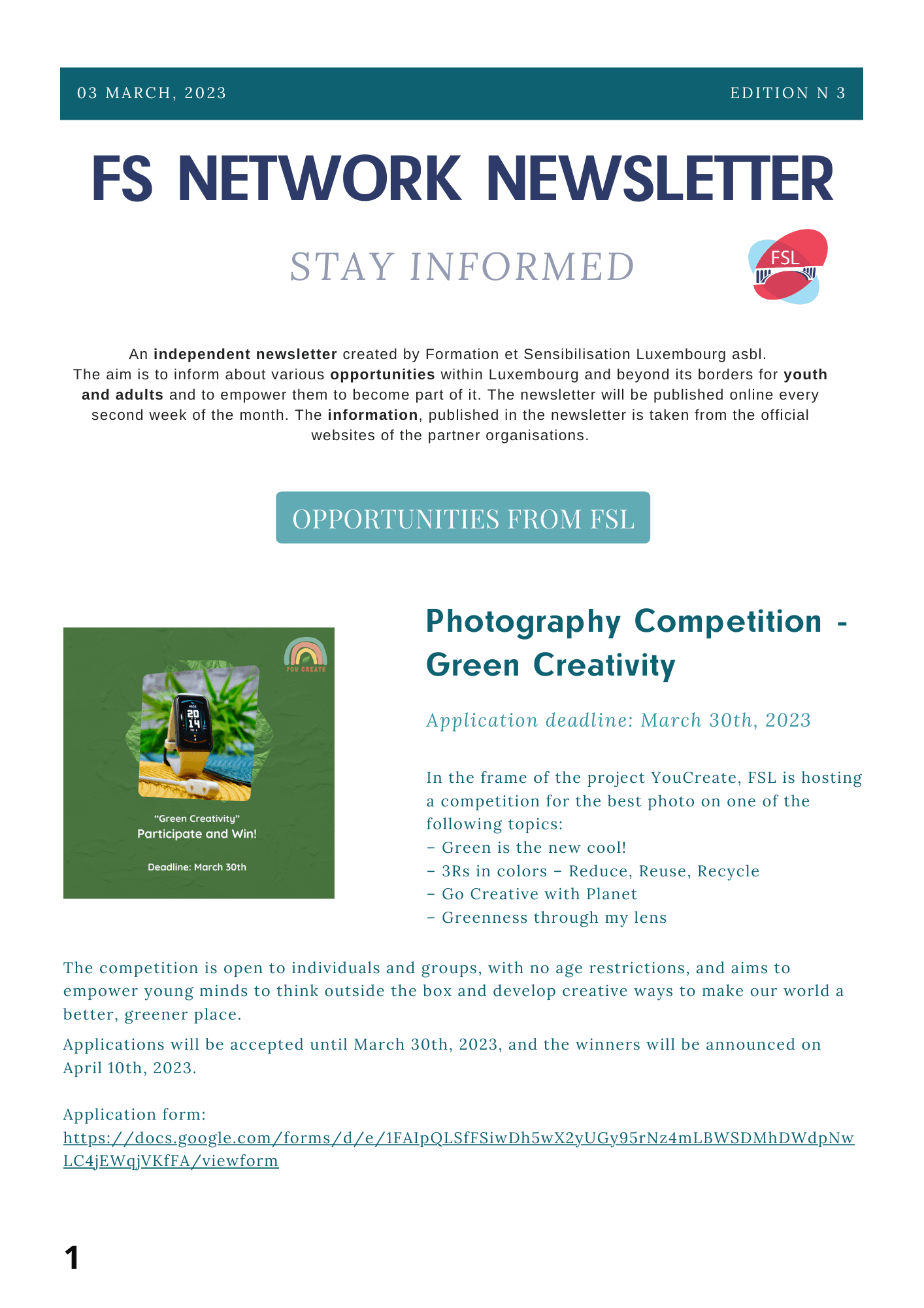 FS NETWORK NEWSLETTER – March